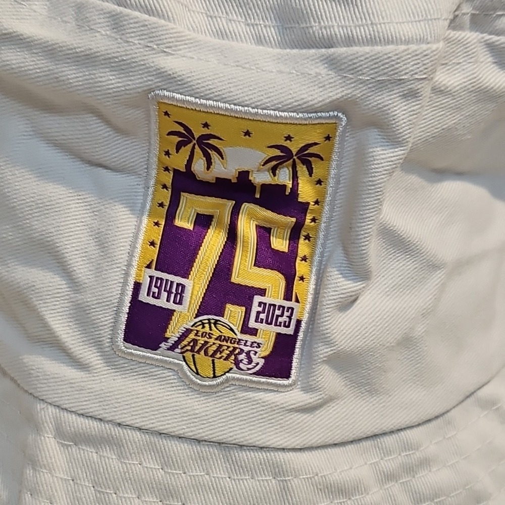 NBA Los Angeles Lakers Promo White Bucket Hat Adult One Size 75th Anniv Preowned - Picture 2 of 5